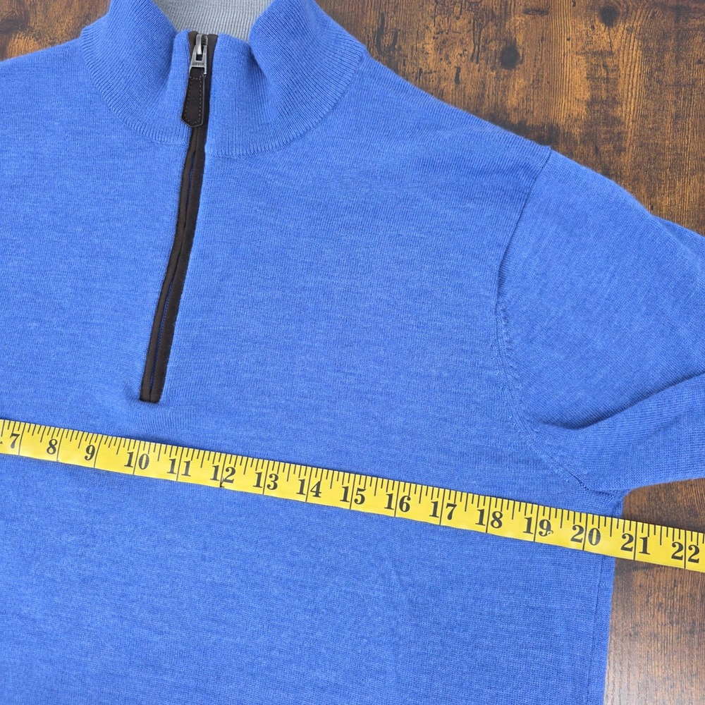 Orvis Merino Wool Quarter Zip Sweater Mens M Blue Heather Mock Neck Fly Lure - Picture 6 of 7